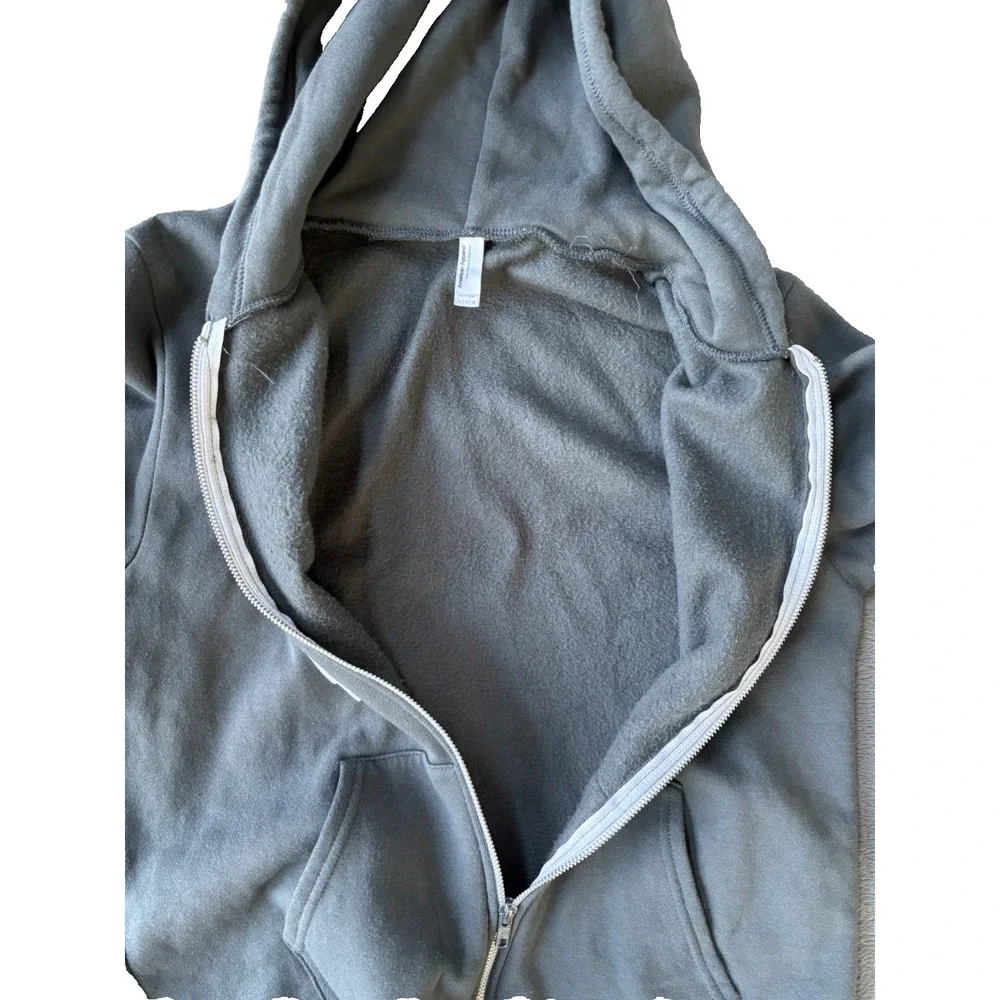 American Apparel Men's Full-Zip Hoodie Paper Plane Grey‎ Size Medium Y2K - Picture 6 of 6